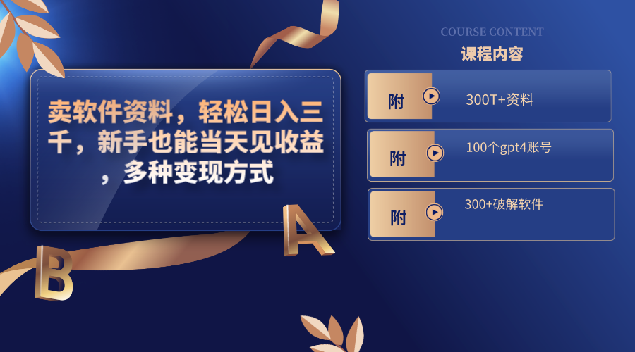 卖软件资料轻松日入三千,新手当天见收益,多种变现方式-无双副业