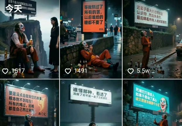 AI制作小丑自嘲扎心文案视频成短视频流量神器