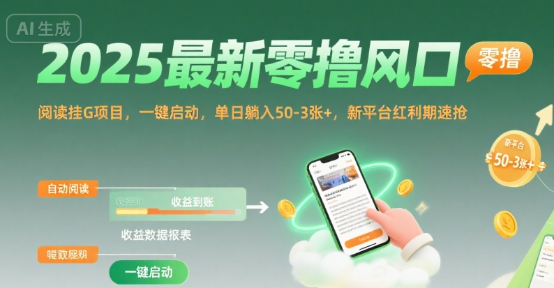 2025最新零撸风口阅读挂G项目一键启动单日躺入50-3张新平台红利期速抢-无双副业