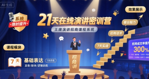 21天在线演讲密训营,王牌招商演讲课程系统-无双副业