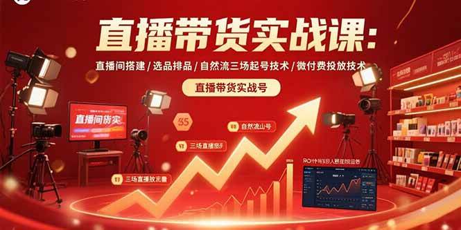 直播带货实战课:直播间搭建选品排品自然流起号与微付费投放技术-无双副业