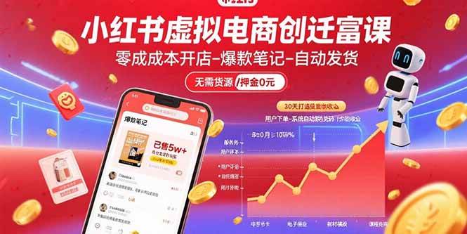 小红书虚拟电商创富课:零成本开店爆款笔记自动发货打造被动收入-无双副业