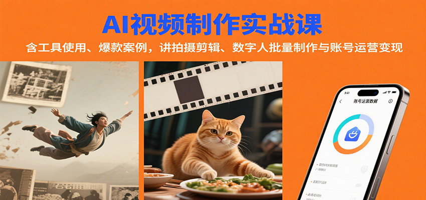 AI视频制作实战:工具使用、爆款案例与拍摄剪辑数字人批量制作运营变现-无双副业