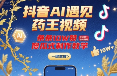 抖音AI药王视频制作教学,快速涨粉10W赞秘诀分享-无双副业