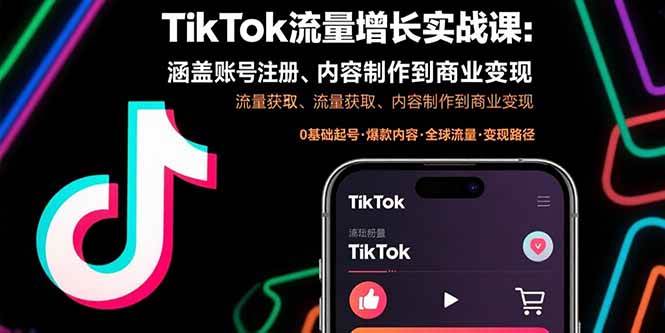 TikTok流量增长实战课:账号注册、流量获取、内容制作与商业变现-无双副业