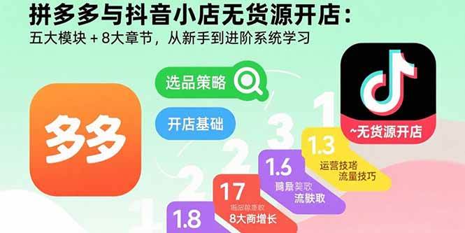 拼多多与抖音小店无货源开店:五大模块八大章节新手进阶教程-无双副业