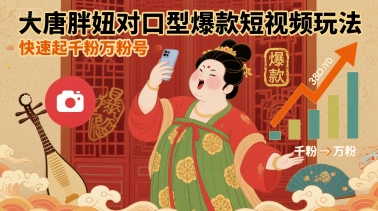 大唐胖妞对口型爆款短视频玩法,快速涨粉千粉万粉技巧-无双副业