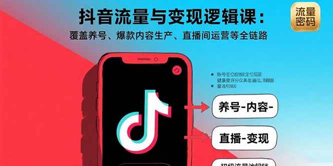 抖音流量与变现逻辑课:养号、爆款内容生产与直播间运营全链路-无双副业