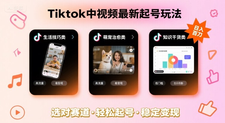 Tiktok中视频起号玩法:日入百刀的高收益赛道指南-无双副业