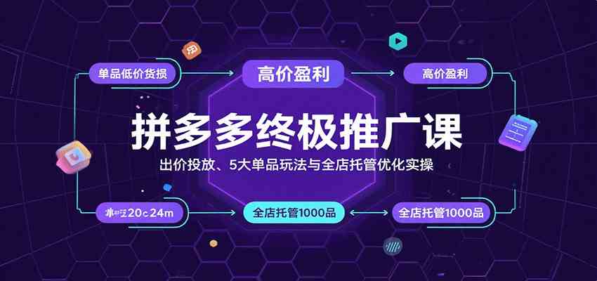 拼多多终极推广课:出价投放策略、五大单品玩法与全店托管优化-无双副业
