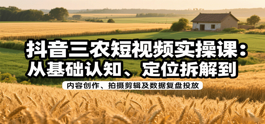 抖音三农短视频实操课:从基础到内容创作与数据复盘-无双副业