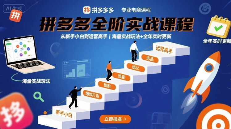 拼多多全阶实战课程从新手到运营高手,海量玩法全年更新-无双副业