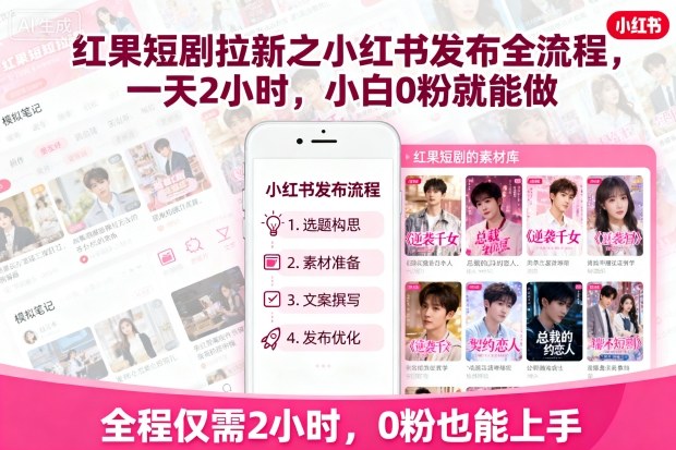 小红书红果短剧拉新全流程,0粉小白轻松上手日赚-无双副业