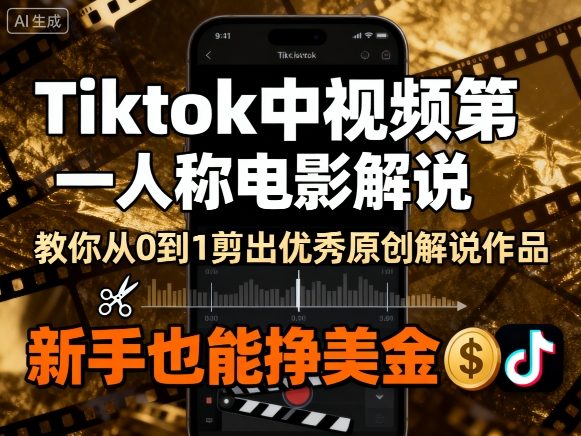 Tiktok第一人称电影解说教程,新手轻松剪出原创作品赚美金-无双副业