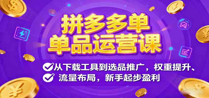 拼多多单品运营课:从工具下载到选品推广,新手盈利指南-无双副业