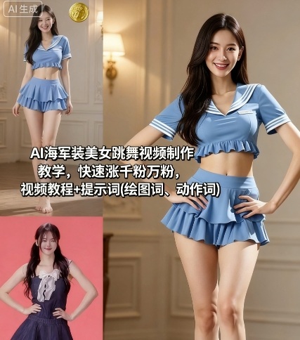 AI海军装跳舞视频制作教学与涨粉技巧-无双副业