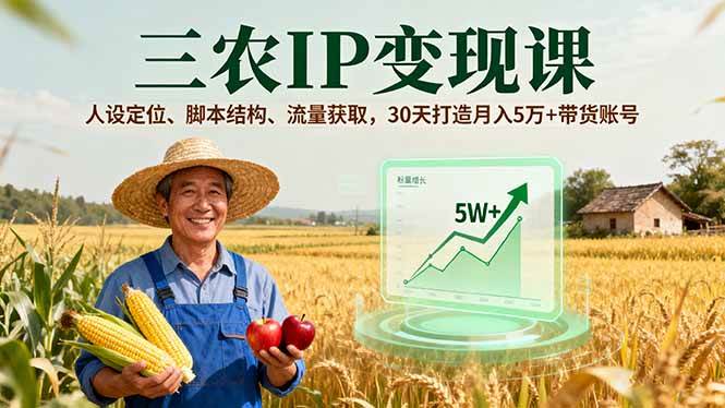 三农IP变现课:人设定位与流量获取打造月入5万带货账号-无双副业