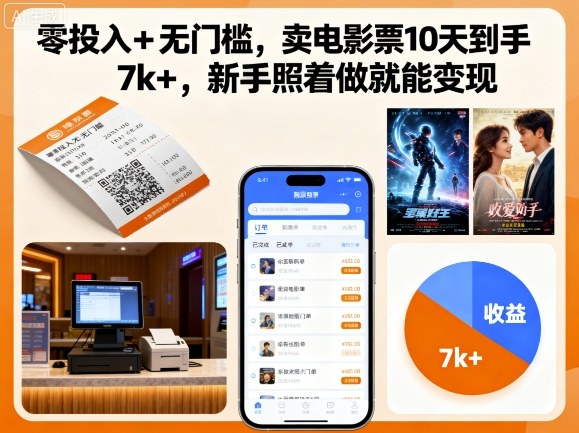 零投入无门槛卖电影票10天赚7k+新手变现揭秘-无双副业