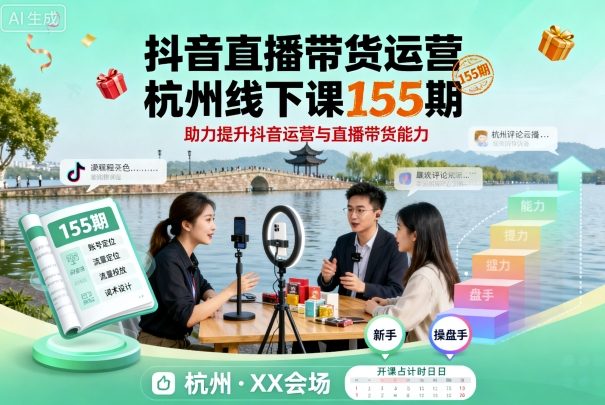 抖音直播带货运营杭州线下课,提升抖音运营与直播带货能力-无双副业