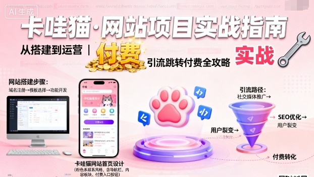 卡哇猫网站项目培训:搭建运营与引流变现全攻略-无双副业