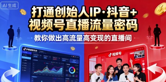 直播线下课打通创始人IP,掌握抖音视频号高流量变现技巧-无双副业