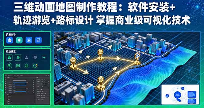 三维动画地图制作教程:软件安装轨迹游览与路标设计-无双副业