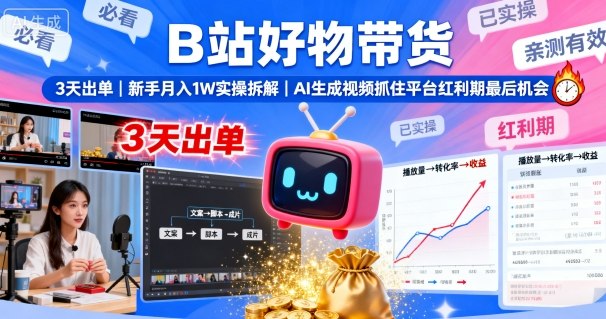 B站好物带货新手实操指南,AI生成视频快速出单-无双副业