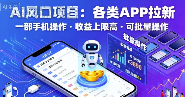 AI风口项目利用APP拉新 手机操作收益高可批量-无双副业