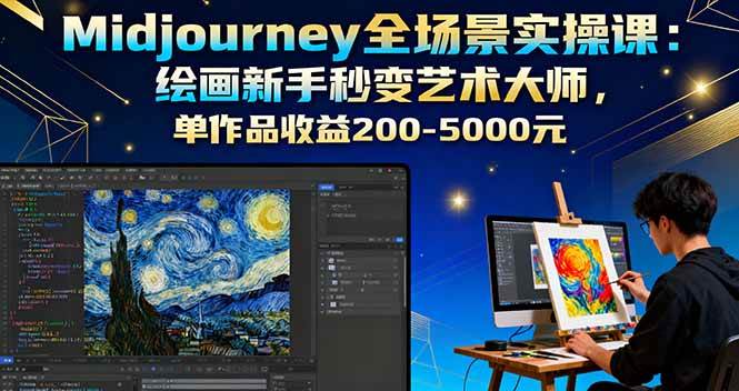 Midjourney全场景实操课:绘画新手秒变艺术大师,单作品收益200-5000元-无双副业