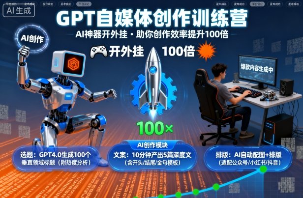 GPT自媒体创作训练营:AI神器提升100倍创作效率-无双副业