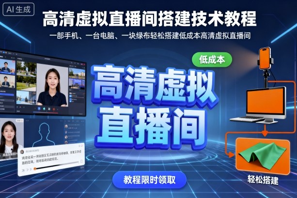 高清虚拟直播间搭建教程,低成本手机电脑绿布解决方案-无双副业