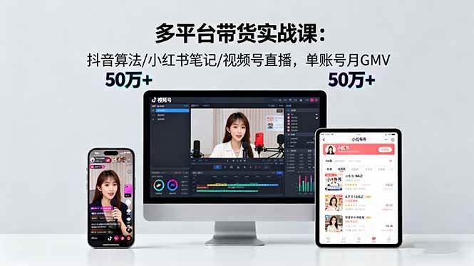 多平台带货实战课:抖音算法小红书笔记视频号直播月GMV50w+-无双副业
