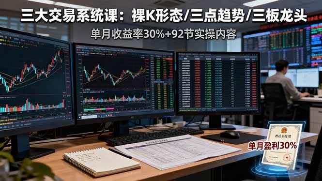 三大交易系统课:裸K形态/三点趋势/三板体系,单月收益率30%+-无双副业