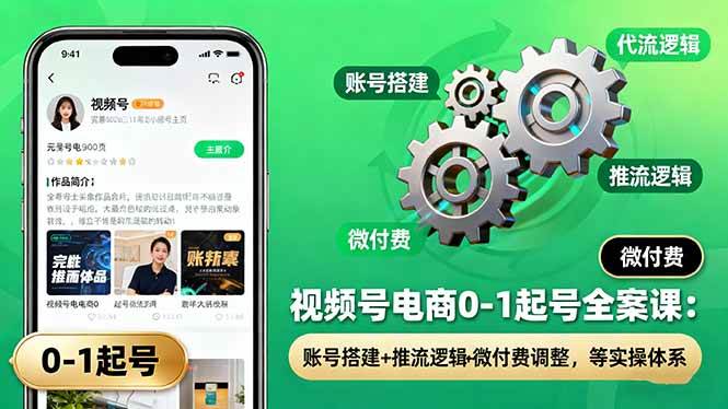 视频号电商0-1起号全案课:账号搭建与推流逻辑实操体系-无双副业