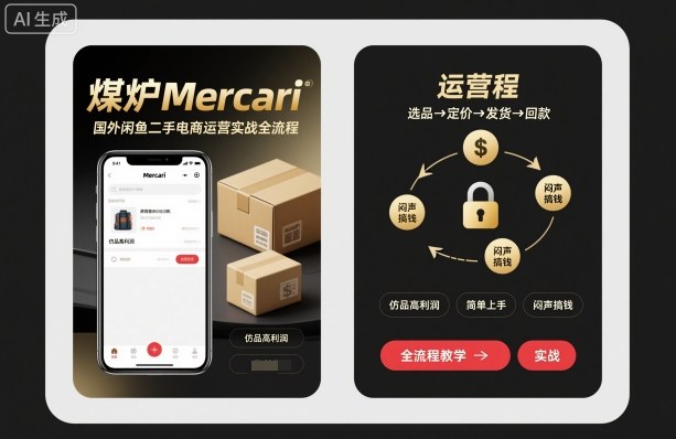 煤炉Mercari国外二手电商运营实战全流程,高利润仿品轻松上手-无双副业