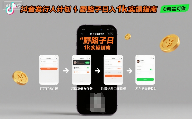 抖音发行人计划新玩法揭秘,手机操作轻松日入1k+-无双副业