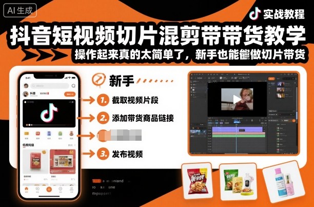 抖音短视频切片混剪带货教学新手也能轻松操作-无双副业
