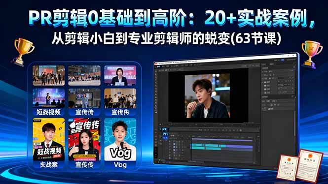 PR剪辑0基础到高阶:20+实战案例,从剪辑小白到专业剪辑师的蜕变-无双副业