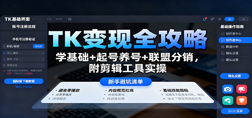 TK变现全攻略:基础学习起号养号与联盟分销实战教程-无双副业