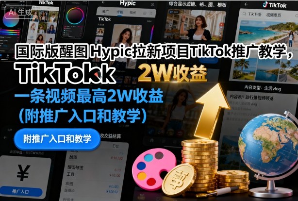 国际版醒图Hypic拉新项目TikTok推广教学及收益解析-无双副业