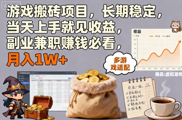 游戏搬砖项目长期稳定当天上手见收益副业兼职赚钱月入1W+-无双副业