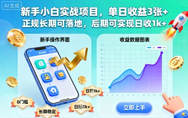 新手小白正规长期收益项目揭秘,单日收益300+后期可日入1k+-无双副业