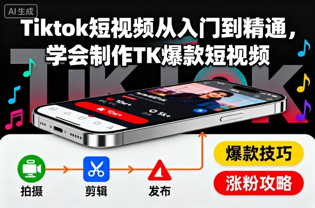 Tiktok短视频从入门到精通,掌握TK爆款短视频制作技巧-无双副业