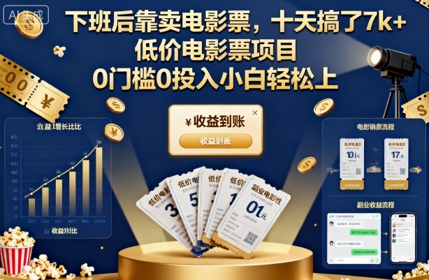 揭秘低价电影票项目:0门槛0投入小白轻松赚钱-无双副业