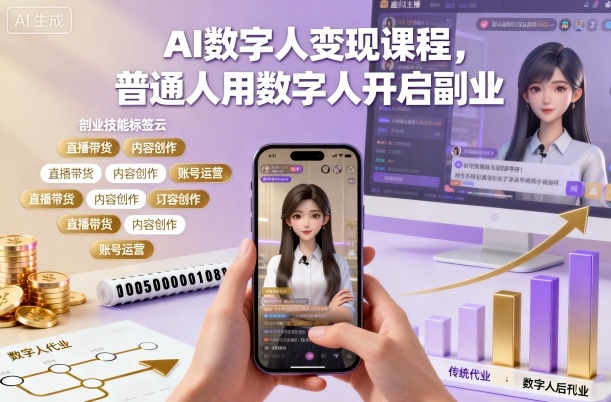 AI数字人变现课程,普通人副业新选择-无双副业