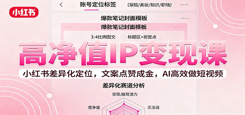 高净值IP变现课:小红书差异化定位与文案短视频创作-无双副业