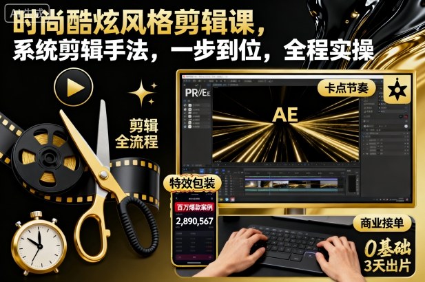 时尚酷炫风格剪辑课,系统剪辑手法全程实操-无双副业