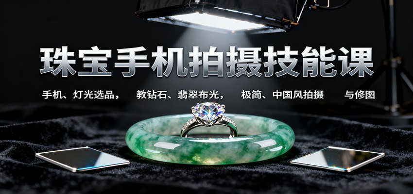 珠宝手机拍摄技能课:手机灯光选品与钻石翡翠布光技巧-无双副业