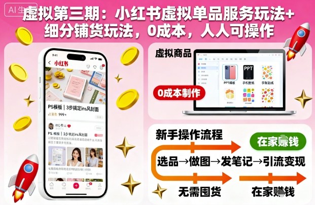 小红书虚拟单品服务及细分铺货玩法,0成本人人可操作-无双副业