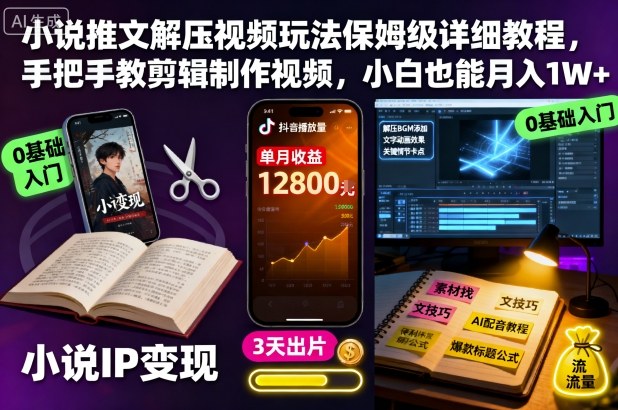 小说推文解压视频玩法教程,剪辑制作视频轻松月入过万-无双副业